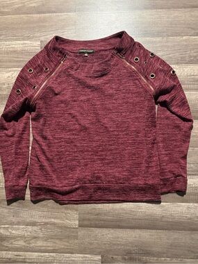 Always Lounging Women's Marled Burgundy Eyelet Shoulder Sweater